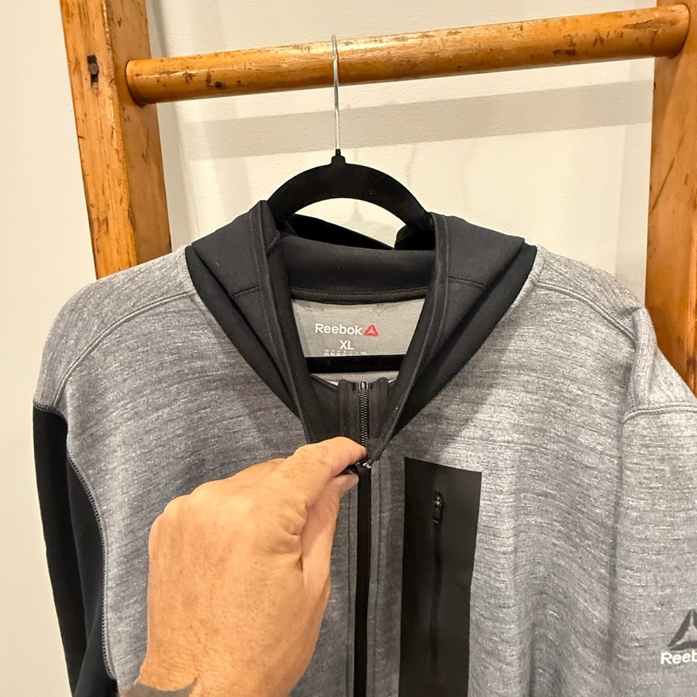 Reebok Black and Gray Full-Zip Hoodie